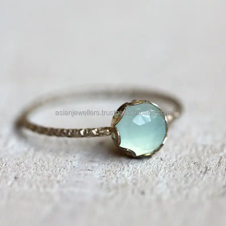 Aqua Chalcedony Gemstone ring in 925 Sterling Silver Beautiful handmade Gold Plated Fashion Jewelry