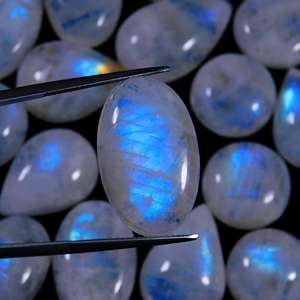 หินมูนสโตนสีรุ้งหินกังวล,แหวนเคลือบทองสีเทอร์ควอยซ์นาโนพลอยมูนสโตน Larimar Cabochon - Product Image 5