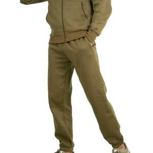 Sudadera con Capucha y Cremallera Unisex Verde Oliva, Manga Larga, Color Sólido Informal, 100% Algodón Orgánico, Antiestática, Conjunto Deportivo, Corte Regular - Product Image 3