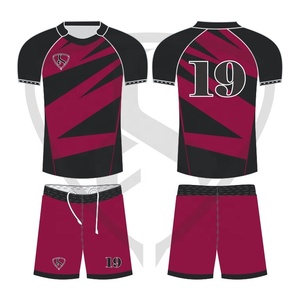 Ensemble de maillot de rugby personnalisé sublimé pour homme, bordeaux et noir, manches courtes, anti-humidité, coupe athlétique, short à cordon de serrage, numéro d'équipe 1 - Product Image 3