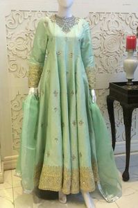 Robe longue au sol très élégante @ 2022, broderie brodée avec perles de verre de cristal, dbka, travail pour vêtements de fête, mariage - Product Image 3