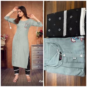Kurti Pant Tesla Rayon สำหรับงานปัก,Top ผ้า Pent ผ้าทอทำจากผ้าฝ้ายพิมพ์ลายฟอยล์และลูกไม้สำหรับงานสตรี - Product Image 2