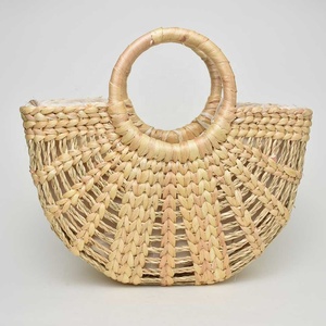 Nouveau Style Boho été eau jacinthe pailles sac fourre-tout en lin tissé à la main avec deux poignées de doublure en lin et fermeture de plage - Product Image 4