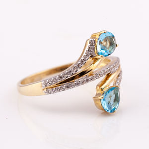 การออกแบบใหม่บุษราคัมสีฟ้าธรรมชาติและเพชรเงิน925แหวน14K ชุบทองจากประเทศไทยผู้ผลิต - Product Image 4