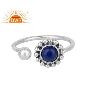 Indian Designer Oxidized 925 Silver Ring Antique Jewelry Amazing Lapis Lazuli Gemstone Ring Jewelry Wholesaler - Product Image 1