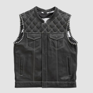 Men's High Quality Genuine Leather Breathable Waterproof <b>Plus</b> <b>Size</b> Custom Design Sportswear Motorcycle <b>Biker</b> Vest Waistcoat - Product Image 4
