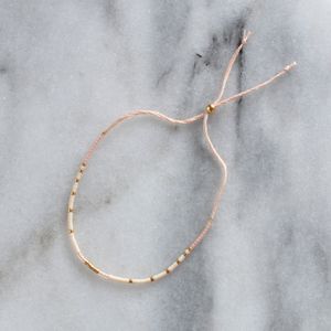 Ivory and Gold Seed <b>Bead</b> <b>Bracelet</b>, Adjustable String <b>Bracelet</b>, Tiny Beaded <b>Bracelet</b>, White Layering <b>Bracelet</b>, Minimalist Friends - Product Image 1