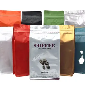 Custom Printed High Barrier Quad Seal Square Coffee Beans Packaging Pouch Flat Block Box Bottom Bags With Air Release Valve