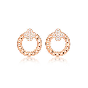 Pendientes de tuerca con cadena de eslabones de trébol de circón, joyería de plata de ley 925, hueca - Product Image 3