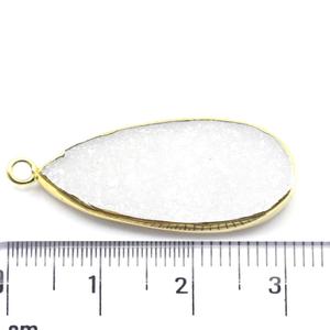 Blanc Druzy poire forme 925 argent Sterling lunette plaqué or pendentif fabrication de bijoux faits à la main - Product Image 2