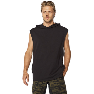 2024 nuevo estilo de algodón para hombres, capucha sin mangas para gimnasio, tejido de lana, logotipo estampado en negro puro, sudaderas con capucha de talla grande para verano - Product Image 1