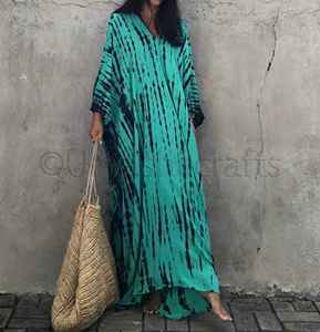 Robe de plage de luxe pour femmes, nouveau Design, teinture par nouage, style Boho, manches longues, col en V, tenue élégante pour les vacances, Kaftan, cover-ups, 2020 - Product Image 4