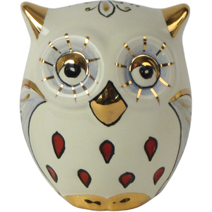 SAMBUCO CERAMICS Búho de Cerámica Hecho a Mano para Decoración del Hogar, 7 cm, Pintado a Mano con Oro Puro y Brillo Metálico Rojo, Diseño Tradicional - Product Image 1