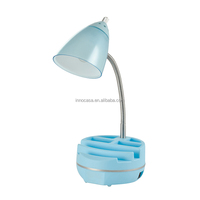 Lampe de bureau Inno Casa BKLT-BG38, en plastique et métal bleu, avec double abat-jour, lumière blanc chaud, électrique E26, pour usage domestique ou professionnel.