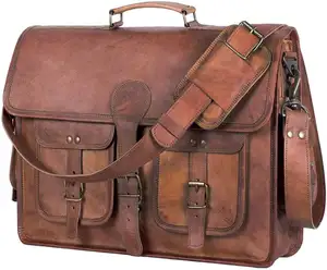 Porte-documents pour ordinateur portable à bandoulière cartable pour hommes et femmes sac vintage de voyage messager de bureau en cuir fait à la main