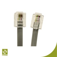 Cable de Banda Ancha RJ11 Macho para Módem ADSL, Cable de Router de 2m, Blanco, Revestimiento de PVC/LSZH, Cumple con RoHS, Modular Recto, para Uso en Interiores