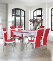 Ensemble de table à manger extensible 6 chaises Design moderne de luxe Plateau en verre trempé Pieds en métal Construction en aggloméré Durable Imperméable
