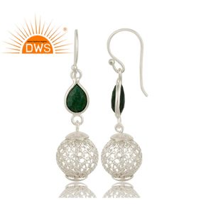 <b>Solid</b> Sterling <b>Silver</b> Ball Drop Earring Jewelry Woman's Dangle Earrings Green Emerald Gemstone Hook Earrings Jewelry - Product Image 2