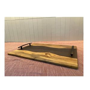 Wood and <b>Epoxy</b> Resin & Serving Tray With <b>Metal</b> Handle for Hotels & Restaurant Kitchenware Coffee for Sale Gift - Product Image 1