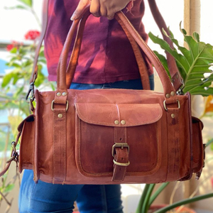 Bolsas de noche de tránsito de cuero de cabra Real Vintage de alta calidad bolsas de viaje de equipaje grandes de 13 pulgadas de cuero Real hechas a mano de lujo - Product Image 3