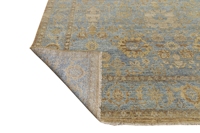 Handgefertigte Luxus-Teppiche aus feiner hellblauer Wolle, rutschfest, niedriger Flor, mittlere Dicke, oxidiert gewaschen, bestickte Teppiche mit floralem Schnittflor