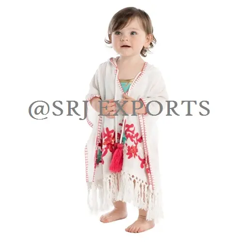 Exclusivo Decoração Pescoço Kaftan Menina Do Bebê Do Algodão Do Bebê Mar Coral Borde Batwing Mangas Encapuzados Encobrir Para Miúdos Bonitos Breezy