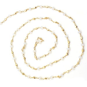 Opalite 3 To 4 MM Faceted Rondelle Shape Brass 18K Gold Plated Rosary Wire <b>Wrapped</b> Chain Sold by Foot - Product Image 3