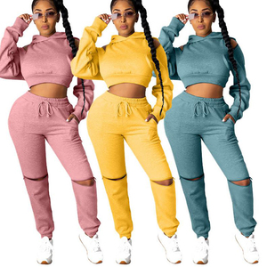 Sudadera corta con capucha de manga larga para mujer, pantalones con bolsillos canguro y joggers, conjunto de dos piezas - Product Image 2