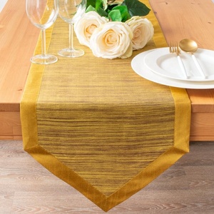 Golden Linen Table Runner Solid Color Woven Classic Style Home Decor - Product Image 1