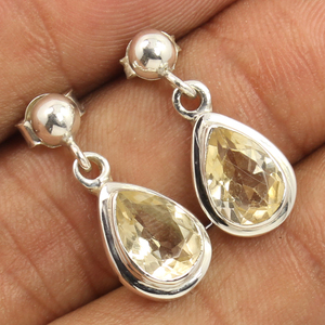 Superventas citrino natural hecho a mano Art Deco pera corte piedra preciosa plata esterlina Stud joyería pendiente regalo para mujer - Product Image 1