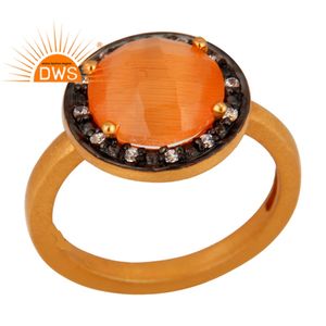 น่าสนใจดูพีชมูนสโตนแหวนเครื่องประดับ18K ชุบทอง925เงิน Solitaire สัญญาแหวนเครื่องประดับผู้ค้าส่ง - Product Image 1