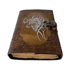Оригинальный винтажный кожаный дневник с волком, индивидуальный дизайн, классический кожаный дневник в твердой обложке, 2022 двухцветная Античная книга без рисунка