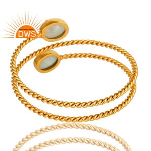 Gold Plated Designer Brass Bangle Aqua Chalcedony Gemstone Bangle Wholesale <b>Girls</b> Fashion Jewelry Manufacturers - Product Image 3