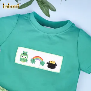 Trevo verde smocked das crianças conjunto de roupas para meninos