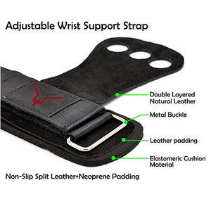 <b>Cow</b> Leather Crossfit 3 Hole Gymnastics Palm Protector Pad Weight Lifting Hand Grips With Adjustable Wrist Support Wraps - Product Image 2