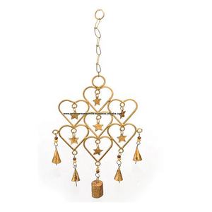 Campanas de viento de hierro chapadas en oro, Estrella y corazón para decoración de Navidad, Diwali y boda - Product Image 1