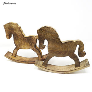Haute qualité décoration de noël 2024 cheval à bascule ornements en bois à la main bois artisanat Statue décorations de noël inde - Product Image 2
