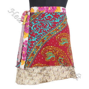 Hot Designs of Recycled Reversible Silk Sari Wrap <b>Mini</b> <b>Skirts</b> - Product Image 3