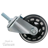 Roue pivotante en acier et PU de 3 pouces avec tige filetée de 3/8 po pour supports d'affichage et étagères de salle de bain et de salon