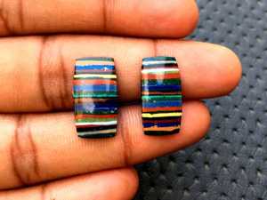 High Quality 2-Piece Natural <b>Rainbow</b> Calcsilica Cabochon Beautiful Rectangle Shape Loose Gemstone Beads Smooth Stone Jewelry - Product Image 4