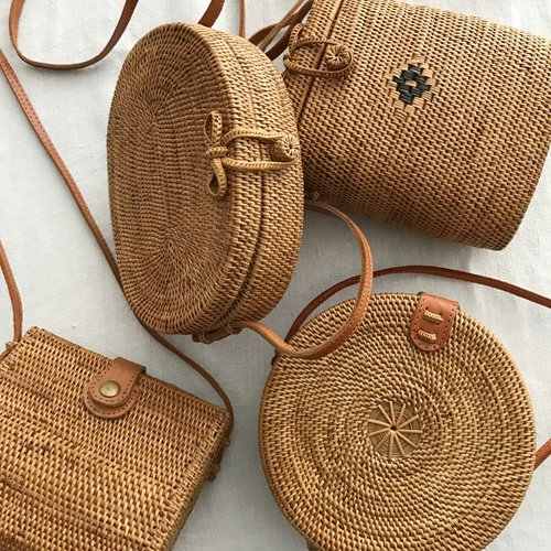 New arrivals whitewashed rattan bags bali woven canteen crossbody trendy tassel rattan bag from Vietnam