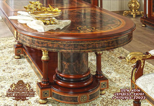 Ensemble de table de salle à manger de luxe de style néo classique Ensemble de table à manger polonais brun foncé sculpté antique Table à manger en bois de teck royal - Product Image 2