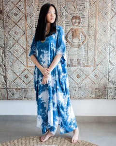 ชุดคาฟตันยาวครึ่งแขนทำด้วยมือมัดย้อมแบบอินเดียแฮนด์เมดสุดหรูสวยงามสำหรับเป็นของขวัญสำหรับผู้หญิง - Product Image 3