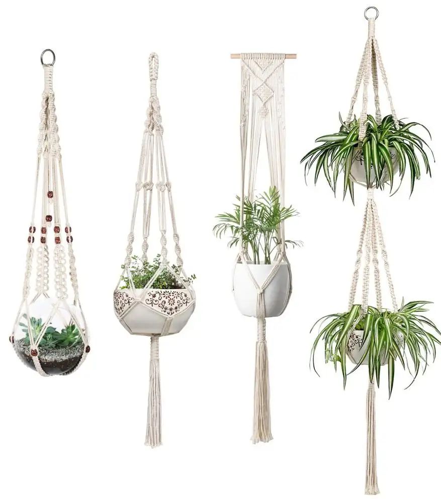 Colgadores de macramé para plantas, macetero colgante de pared interior, cesta, soporte de maceta para decoración del hogar