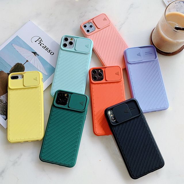 Slide Camera Lens Protector Phone Case for iPhone 14 15 Soft Silicone Cover for iPhone 13 16 Pro Max 12 Xr 7/8 Matte Case Cover