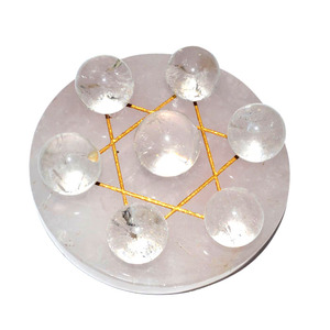 7 Bolas de cuarzo de cristal en oro, estrella de David, Base de cuarzo rosa en venta - Product Image 1