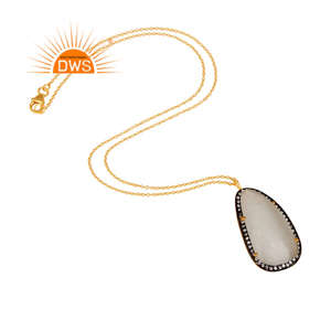 18k Yellow Gold Plated 925 Sterling Silver Chain Necklace Jewelry Wholesaler Zircon White & <b>Moonstone</b> <b>Pendant</b> Necklace Jewelry - Product Image 2