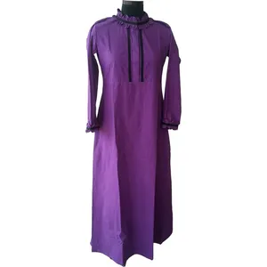 Abaya with Concealed Front Button with Gather Sleeves and Frill Neck made in eco-friendly fabric like bamboo and organic cotton