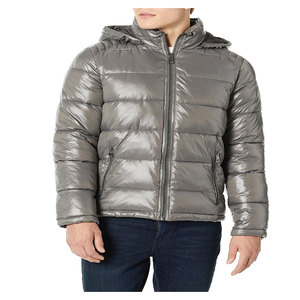 Veste d'hiver matelassée noire avec logo personnalisé pour hommes, vêtements d'extérieur en nylon enduit, caractéristiques chauffantes, taille plus, conception de bulles, capuche, utilisation en extérieur - Product Image 1