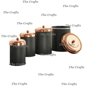 梦幻般的设计铜锤储物容器，配有不同尺寸的黑色厨房容器套装